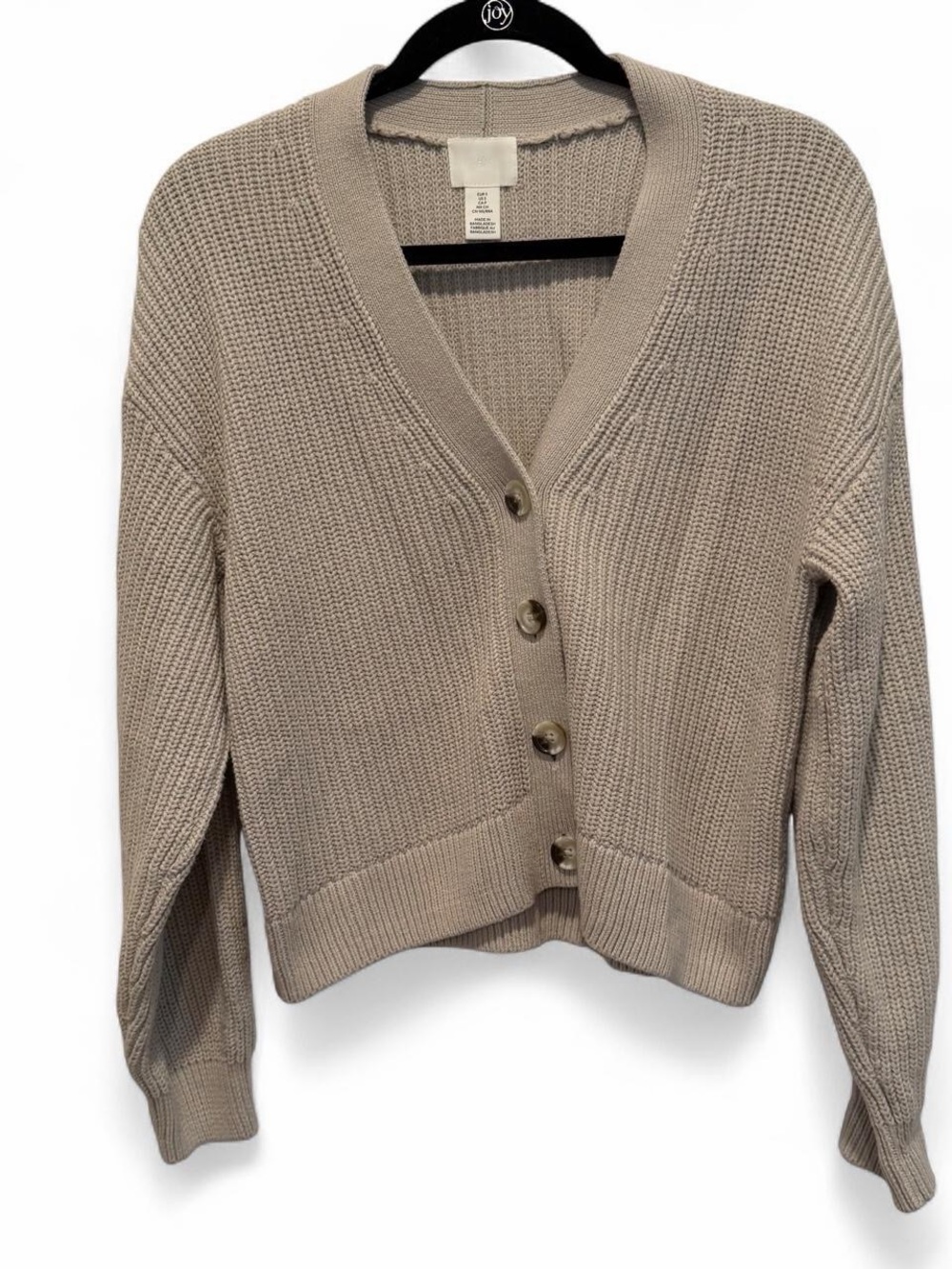 H&M Chunky V-Neck Button Cardigan Cropped Sweater - Taupe Oat Small